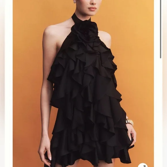 ruffled satin mini dress anthropologie Maeve Draped Halter Satin Mini Dress